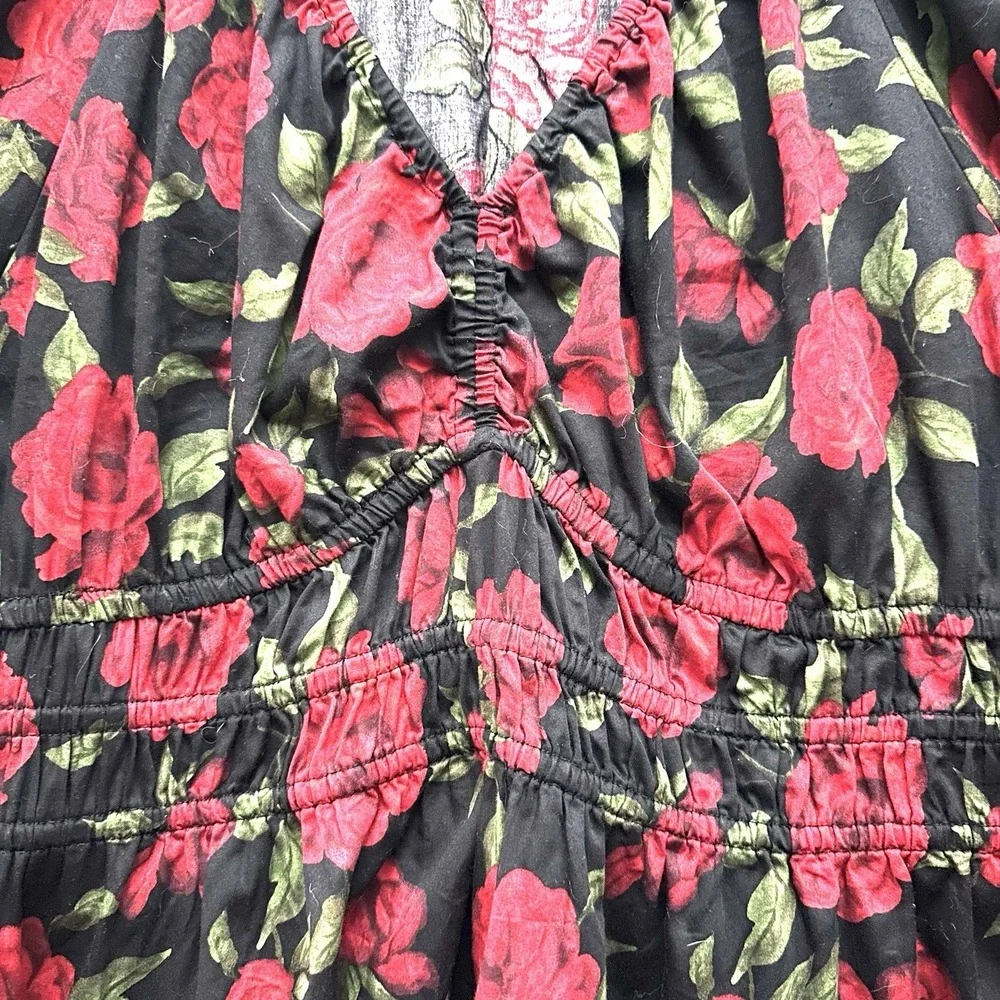 Old Navy XL Smocked Peplum Top Floral Cotton Babydoll Milkmaid Roses Puff Sleeve